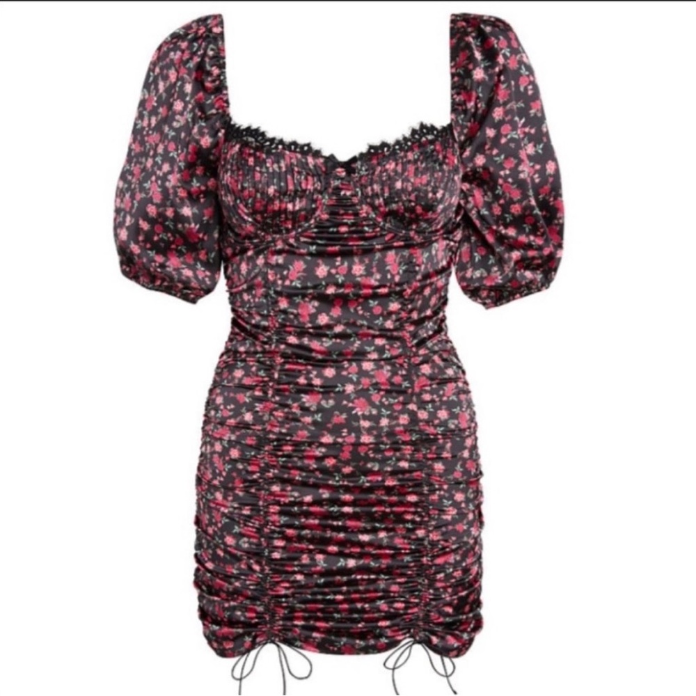 For Love and Lemons floral black dress, size L